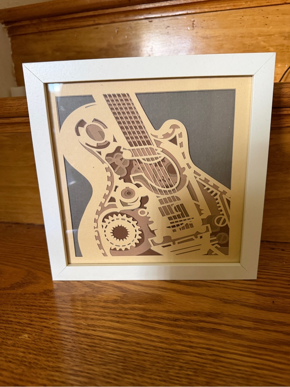 Laser-Cut Guitar Wall Art - Beige & Gray Framed Print